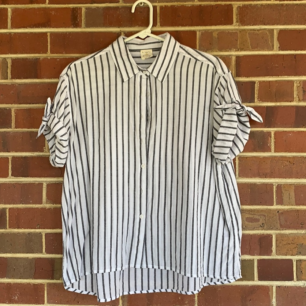 White and Gray Short Sleeve Button Down